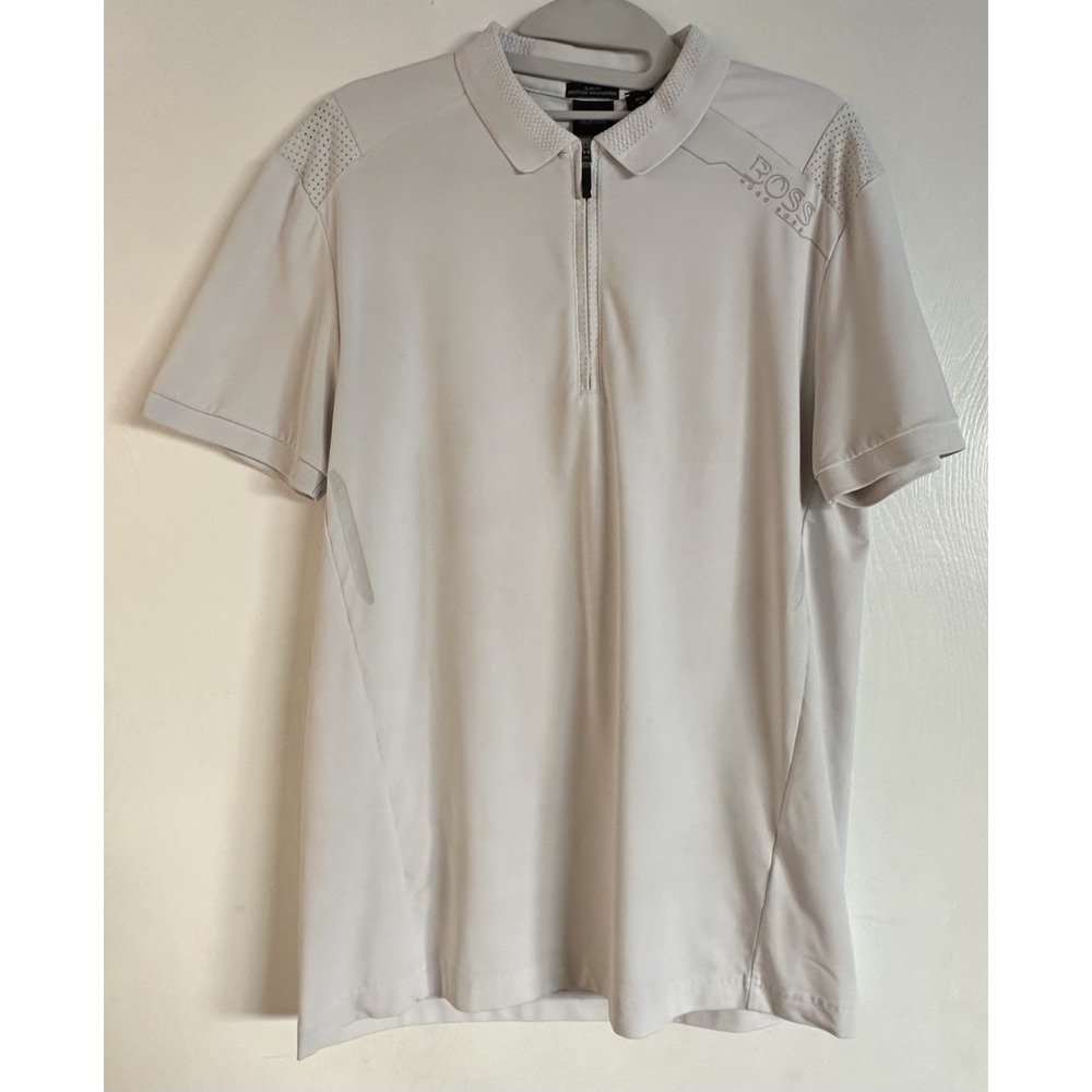 BOSS Athleisure Philix 1 polo shirt 1/4 Zip Light Gray Medium READ